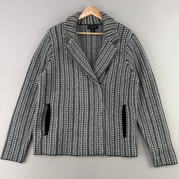 Rachel Zoe Sweaters - Rachel Zoe Knit Blazer Women XL Black White Herringbone Cardigan Jacket Office